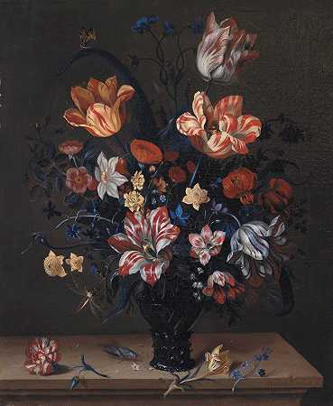 郁金香和其他的花`Tulips And Other Flowers In A Rummer (1663) by Helena Roouers