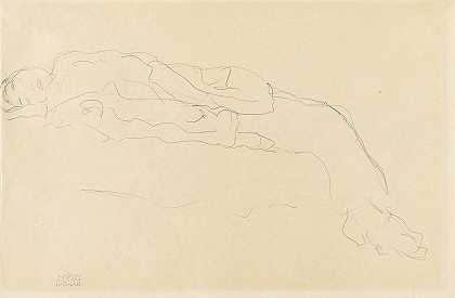 躺在沙发上的女人`Auf einem Sofa liegende Frau by Gustav Klimt
