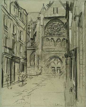 佩克街，迪佩，圣雅克`La Rue Pequet, Dieppe, St Jacques (1895~1905) by Walter Richard Sickert
