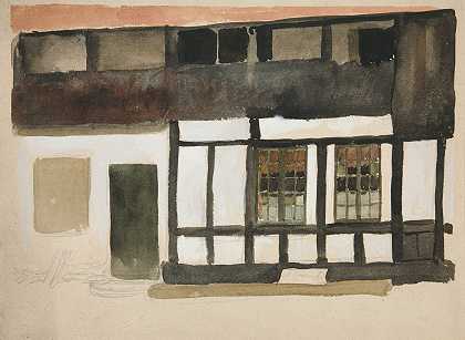 都铎王朝房屋外部的草图`Sketch of exterior of a Tudor house (1982) by Edwin Austin Abbey