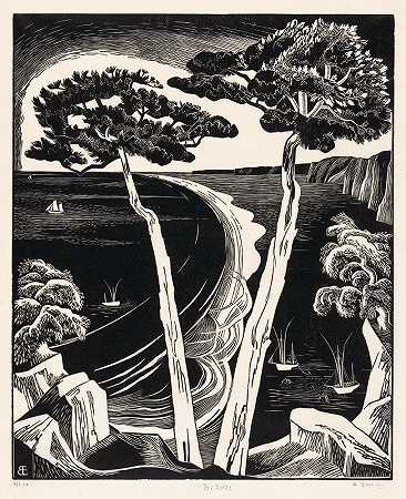 松树（退潮时的布雷顿湾）`Pijnboomen (Bretonsche baai bij eb) (1927) by Bernard Essers