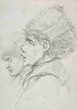 两名戴皮帽士兵的个人资料`Profile of two soldiers wearing fur caps (ca. 1794) by Vivant Denon