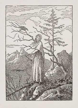 带着乌鸦的女人在深渊`Woman with Raven at the Abyss (1803) by Caspar David Friedrich