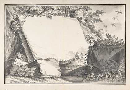 设计一个标题页岩石和动物`Design for a Title Page; Rocks and Animals (late 18th century) by Joseph Martin Nideröst