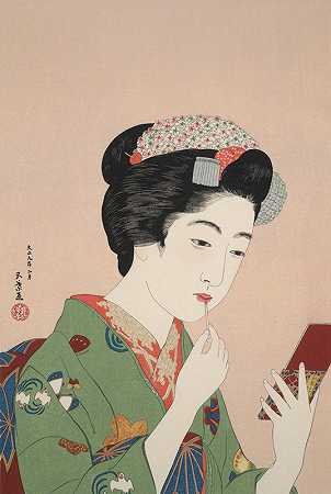 涂胭脂的女人`Woman Applying Rouge (1920) by Hashiguchi Goyō