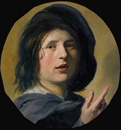 一个男孩头部和右手的Tronie研究`A Tronie Study Of The Head And Right Hand Of A Boy by Frans Hals