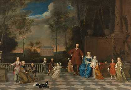 阿姆斯特丹商人杰里米亚斯·范·科伦（1619-1707）及其妻子和12个孩子`The Amsterdam Merchant Jeremias van Collen (1619~1707) with his Wife and their Twelve Children (1655 ~ 1657) by Pieter van Anraedt