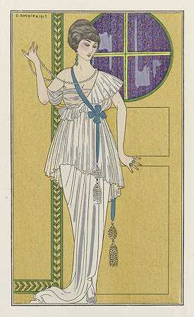 晚礼服`Grande robe du soir (1913) by George Barbier