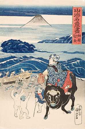 西米渔夫卸鲣鱼`Sagami; Fisherman unloading Bonito (circa 1830~1831) by Utagawa Kuniyoshi