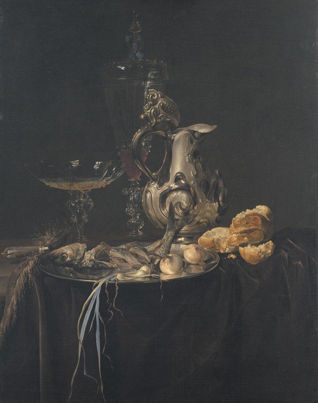 静物带银壶的早餐`Still Life. Breakfast Piece With A Silver Jug (1657) by Willem van Aelst