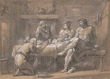 木星和水星在鲍奇斯和菲利蒙宫`Jupiter and Mercury in the House of Baucis and Philemon (18th century) by Hyacinthe Collin de Vermont