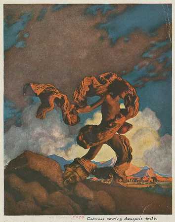卡德摩斯播龙牙齿`Cadmus sowing the dragons teeth (1910) by Maxfield Parrish