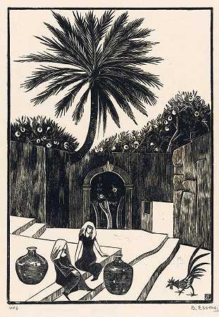 西西里岛陶尔米纳有台阶的街道`Straat met treden in Taormina op Sicilië (1921) by Bernard Essers