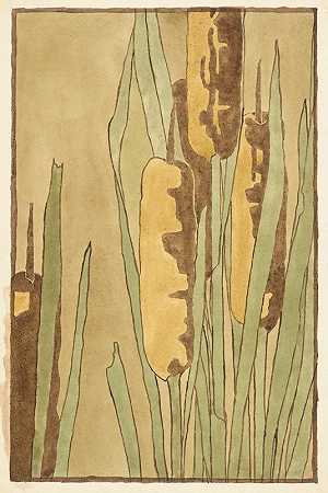 香蒲`Cattail (circa 1915) by Hannah Borger Overbeck