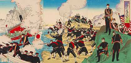 阿山附近的中日大战`Great Sino~Japanese War in the Vicinity of Asan (1894) by Toyohara Chikanobu