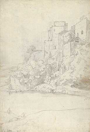 Tivoli附近Aniene河上的建筑`Buildings on the River Aniene near Tivoli (ca. 1640–45) by Guilliam du Gardijn