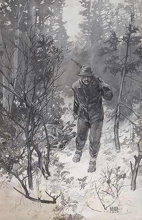 在北树林里打猎的鹿`Deer Shooting in the North Woods (1904) by Lynn Bogue Hunt