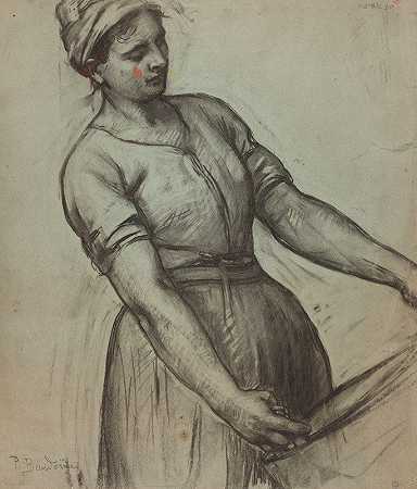 一辆面包车[一个女人在洗衣房里洗衣服]`Une vaneuse [femme portant son linge au lavoir] by Paul Albert Baudouin