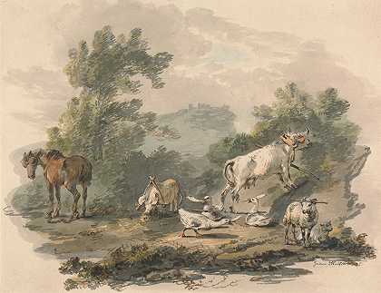 农场动物苦难`Farmyard Animals; Tribulation (1797) by Julius Caesar Ibbetson