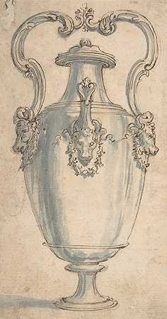 设计一只装有公牛的水壶s的头在把手和嘴下面`Design for a Ewer with Bulls Heads under the Handels and Spout (1652–1725) by Giovanni Battista Foggini