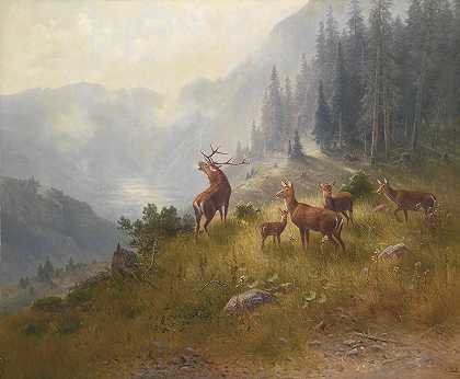 高山上的鹿`Hirsche im Hochgebirge by Ludwig Sckell
