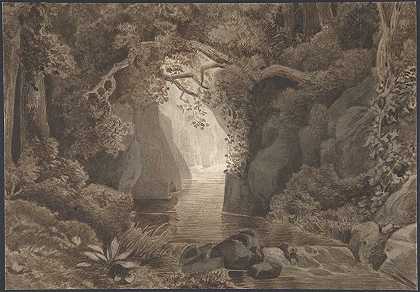有小溪的森林景观`Wooded Landscape with a Creek (1770–1806) by Christoph Nathe