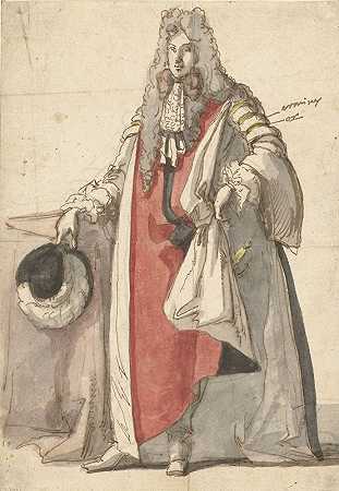 威廉三世的肖像，身着国袍`Portret van Willem III, in staatsiekleed (1670 ~ 1684) by Caspar Netscher