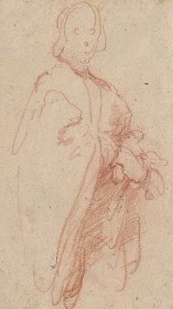 穿着斗篷和手套站着的人`A Standing Man with Cloak and Gloves (1630s) by Bernardo Strozzi