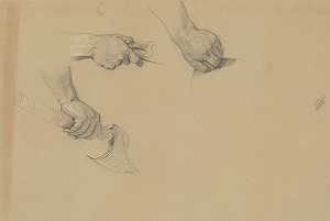手绘研究圣约萨法特·昆采维奇殉道`
Study of hands to the painting ;Martyrdom of St. Josaphat Kuntsevych (1861)  by Józef Simmler