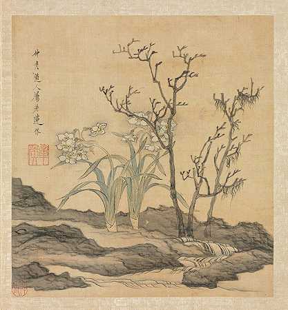 水仙和光秃秃的树`Narcissus and Bare Trees (1598~1652) by Chen Hongshou