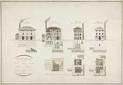 Hellevoetsluis新蒸汽机和九个泵的图纸`Tekeningen van de nieuwe stoommachine à negen pompen te Hellevoetsluis (1802) by Jan Blanken Jansz.