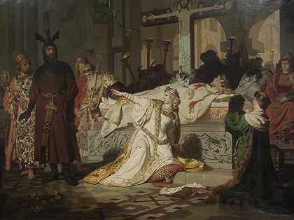 克里姆希尔德指控`Kriemhilds Accusation (1879) by Emil Lauffer