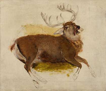 奄奄一息的雄鹿`Dying Stag (ca. 1830) by Sir Edwin Henry Landseer