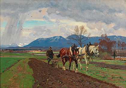 耕农`Pflügender Bauer (1916) by Otto Strützel