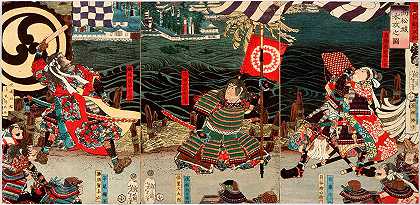 围攻和淹没高松城堡`The Siege and Submergence of Takamatsu Castle (1867) by Tsukioka Yoshitoshi