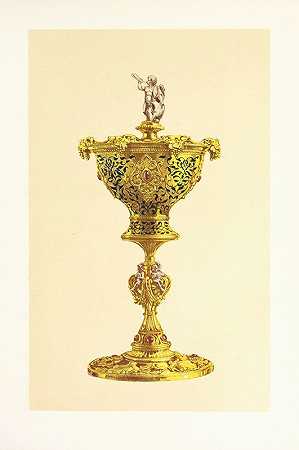 镀银、上釉并镶有珠宝的带盖花瓶或花饰`Vase or Hanap with Cover, in Silver Gilt, Enamelled and Set with Jewels (1858) by John Charles Robinson