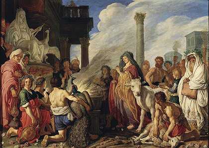 迪多这是对朱诺的牺牲`Didos Sacrifice to Juno (1630) by Pieter Lastman