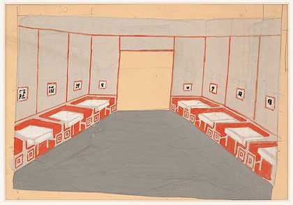 纽约东48街15号Crillon餐厅的室内透视研究。][学习Le Passage或Pullman Room`Interior perspective studies for Restaurant Crillon, 15 East 48th Street, New York, NY.] [Study for Le Passage or Pullman Room (1919) by Winold Reiss