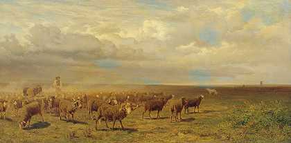 普什塔的羊群`Schafherde in der Puszta (1872) by Gustav Ranzoni