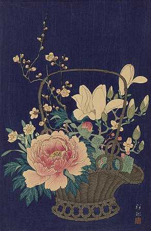 竹花篮`Bamboo Flowerbasket (1932) by Ohara Koson