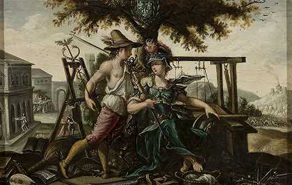 法国与雅典娜和赫密士的寓言`Allegory of France with Athena and Hermes by Flemish Painter