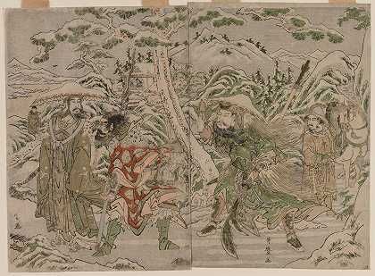 《三国演义》中的冬季场景`Winter Scene from the Romance of the Three Kingdoms (c. 1790) by Kitagawa Utamaro