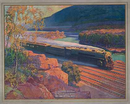 西行，在莫霍克山谷二十世纪有限公司，纽约中心线`Westward bound, in the Mohawk Valley The Twentieth Century Limited, New York Central Lines (1920) by Walter L. Greene
