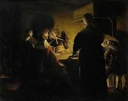 酒馆场景亮起`Tavern scene lit by candles (1635) by candles by Wolfgang Heimbach