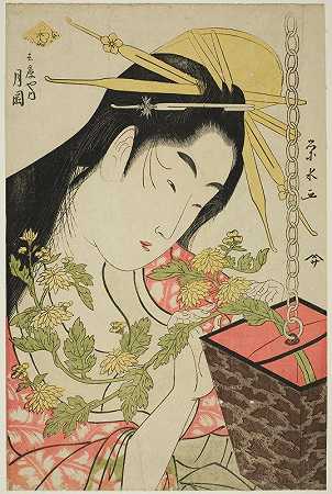 兵库县的妓女筑冈`The Courtesan Tsukioka of the Hyogoya (c. 1797) by Ichirakutei Eisui