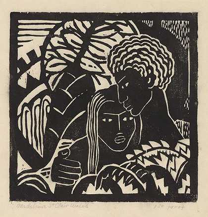 情侣拥抱`Couple Embracing (1935 ~ 1943) by Madeleine St. Clair