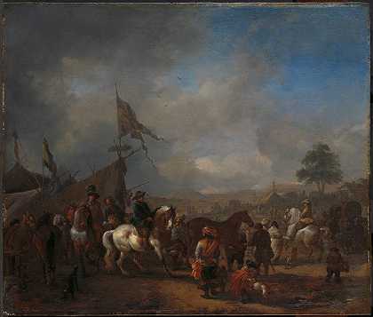 军营附近的赛马会`A Horse Fair near an Army Camp (c. 1665 ~ 1668) by Philips Wouwerman