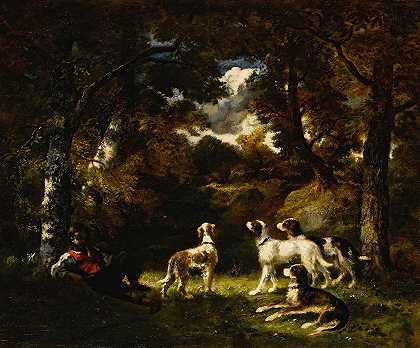 休养`Rest from the Hunt (1855) by Narcisse-Virgile Diaz de La Peña
