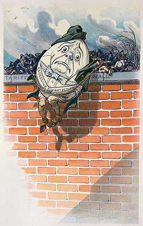 Humpty Dumpty从墙上滑落汉普蒂这是一个可怕的秋天`Humpty Dumpty slips from the wall; Humptys due for an awful fall (1913) by Udo Keppler