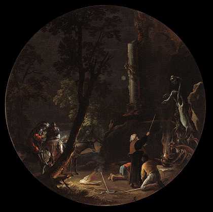 巫术场景，夜晚`Scenes of Witchcraft, Night (c. 1645~1649) by Salvator Rosa